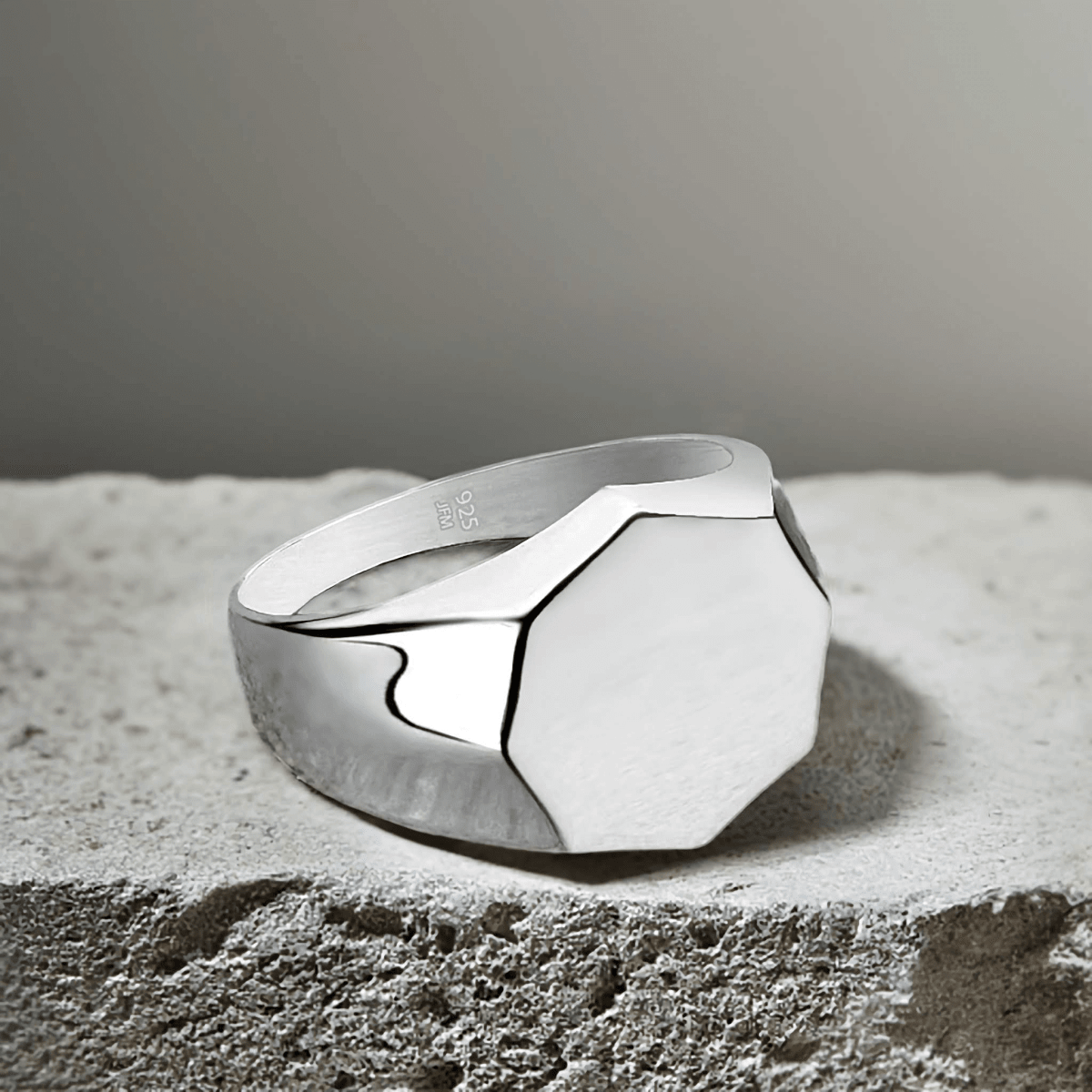 Hexagon Men's Signet Pinky Ring in 925 Silver - Unique Style – J F M