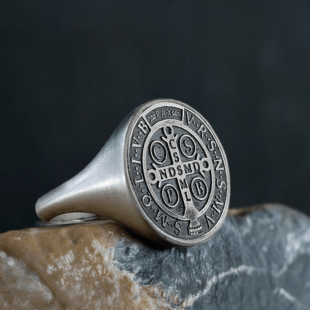 Saint Benedict Men's Ring - Solid 925 Silver Exorcism Design – J F M