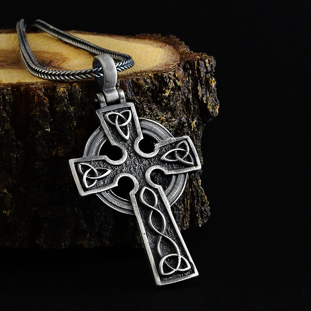 Celtic Wood Cross Pendant Stainless Steel Chain Necklace – Forgiven Jewelry