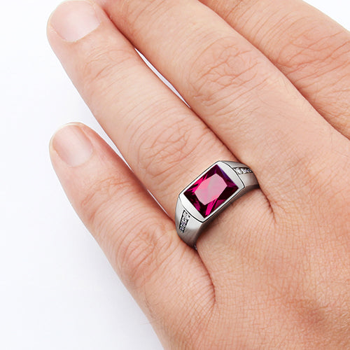 Men's Statement Ring Natural Diamonds & Gemstone in Solid Silver | JFM Ruby