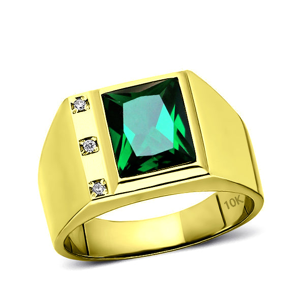 Green Emerald Ring Gold 10 karat Men's Diamond Jewelry – J F M