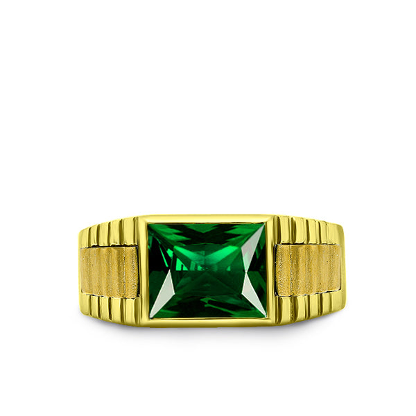 Green Emerald Ring Gold 10 Karat Men's Diamond Jewelry 11.25