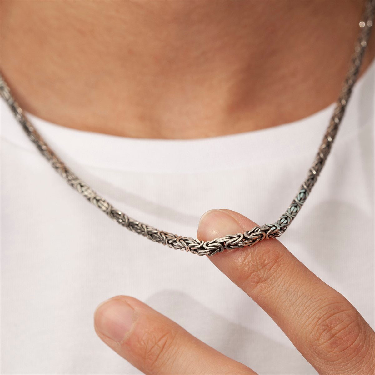 4mm Men's King Byzantine Necklace - 925 Silver Chain 26 inch – J F M