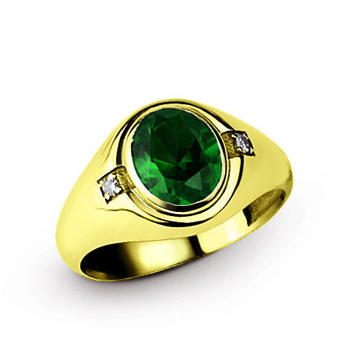 Green Emerald Ring Gold 10 karat Men's Diamond Jewelry – J F M