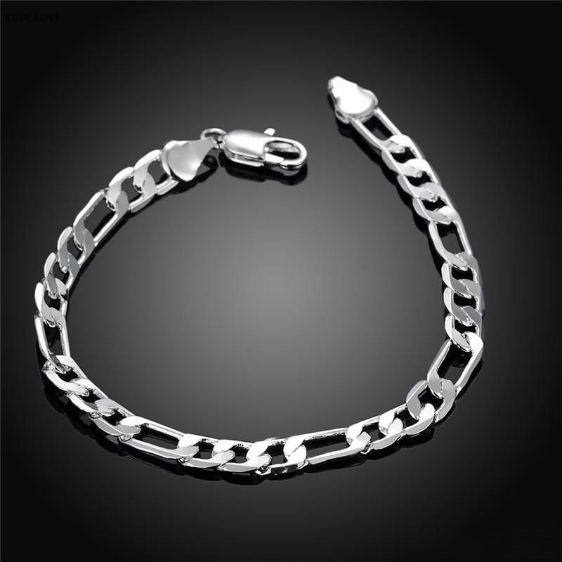 Handmade 925 2024 Sterling Silver Figaro Belcher Bracelet, 7.5