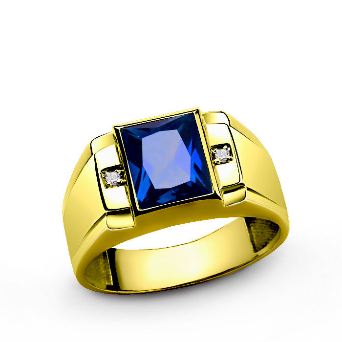 Mens gold ring with blue deals sapphire