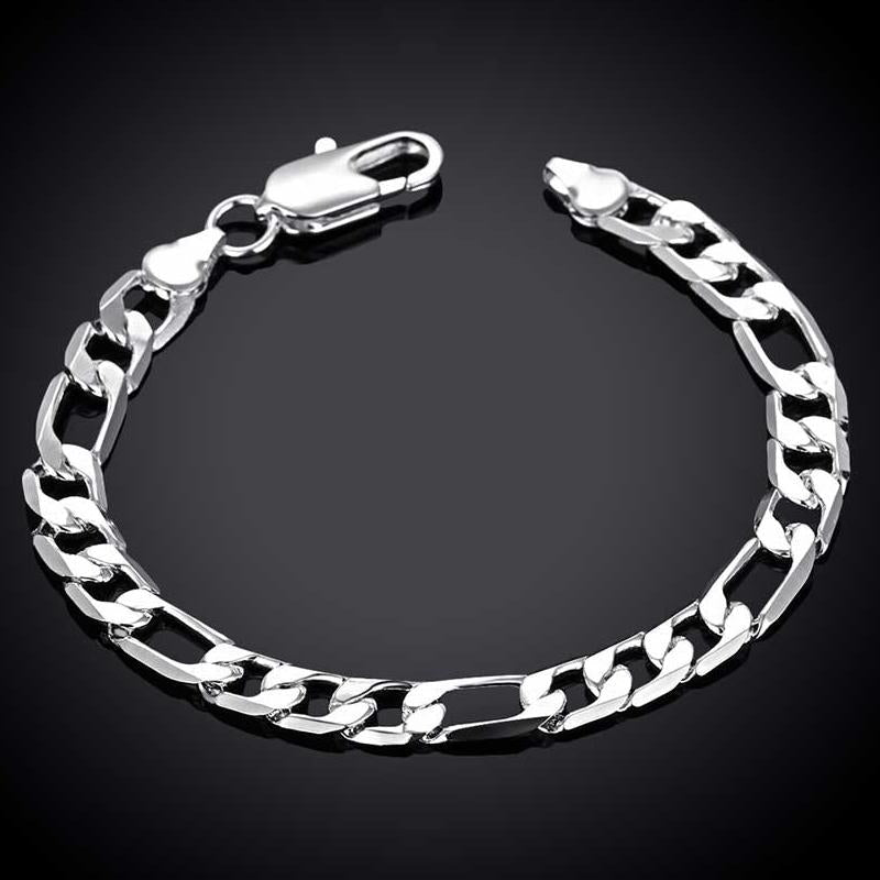 Men's 7mm Solid 925 Silver Figaro Chain Bracelet 7.5 to 9