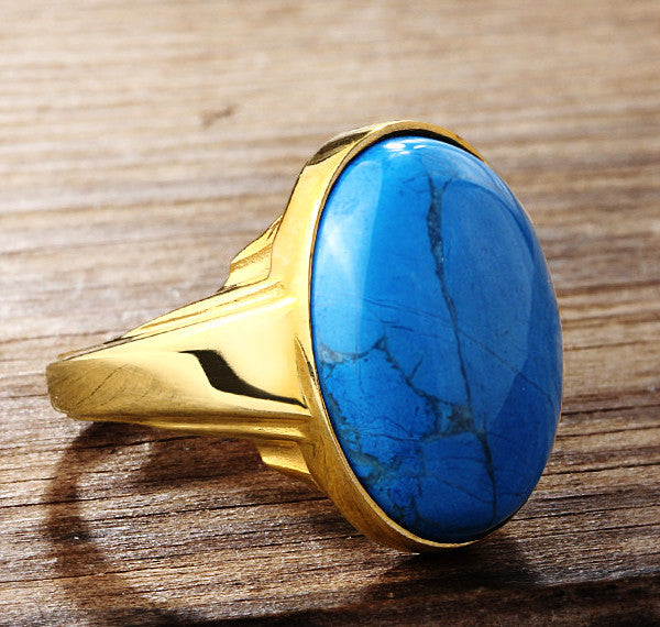 Mens gold store turquoise ring