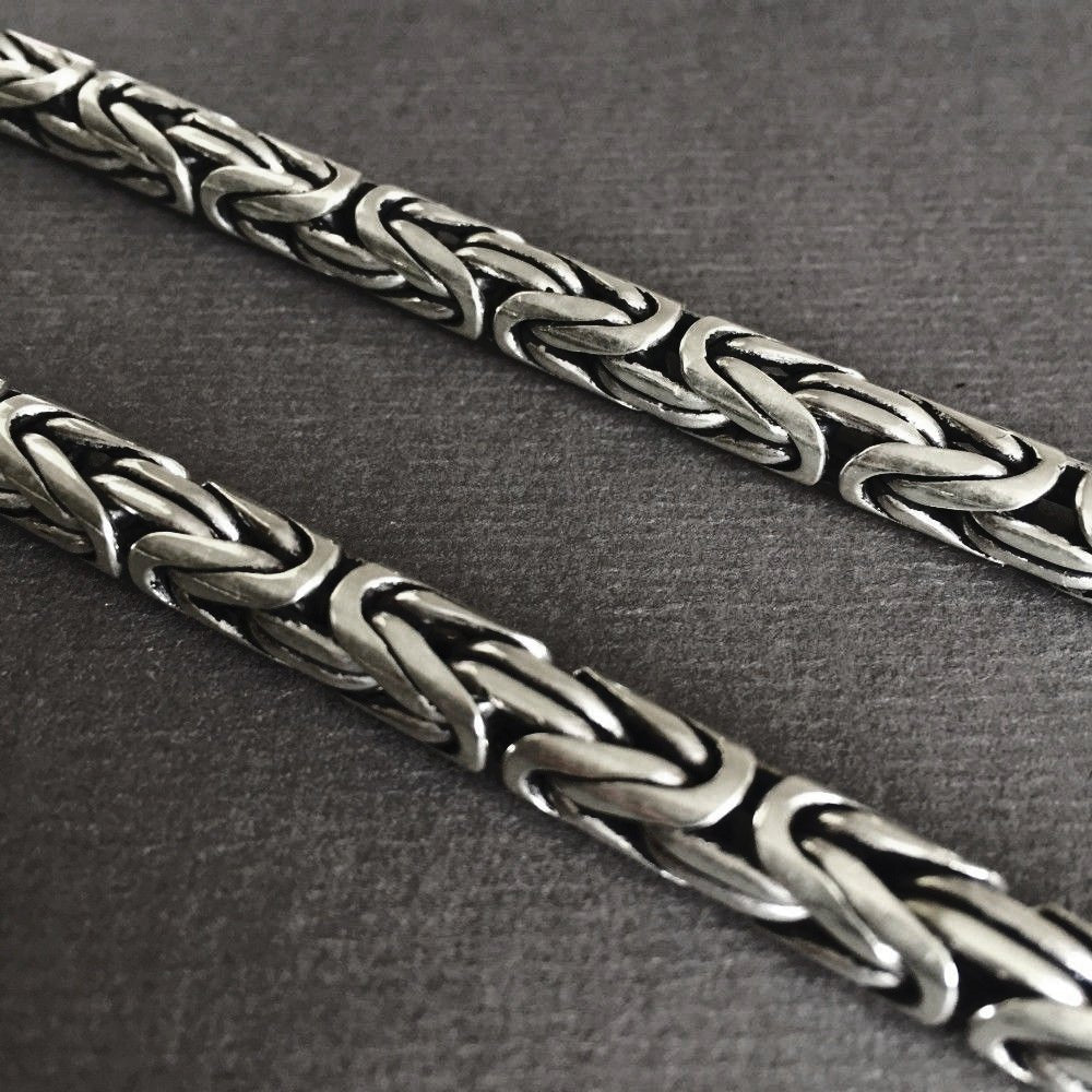 Men's 925 Sterling Silver Byzantine Chain Necklace 24 Inch – J F M