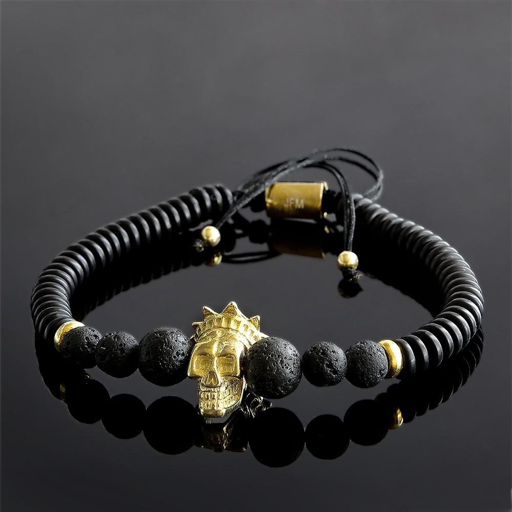 8Mm Black Lava Stone Beads Bracelet Set Skull Men Bracelets for Women  Jewelery