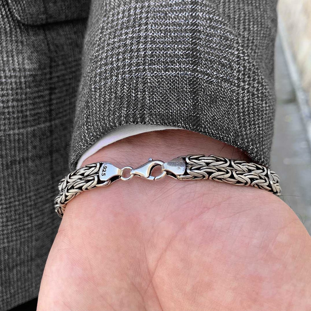 Men's Engraved ID Tag Bracelet - Sterling Silver Byzantine – J F M