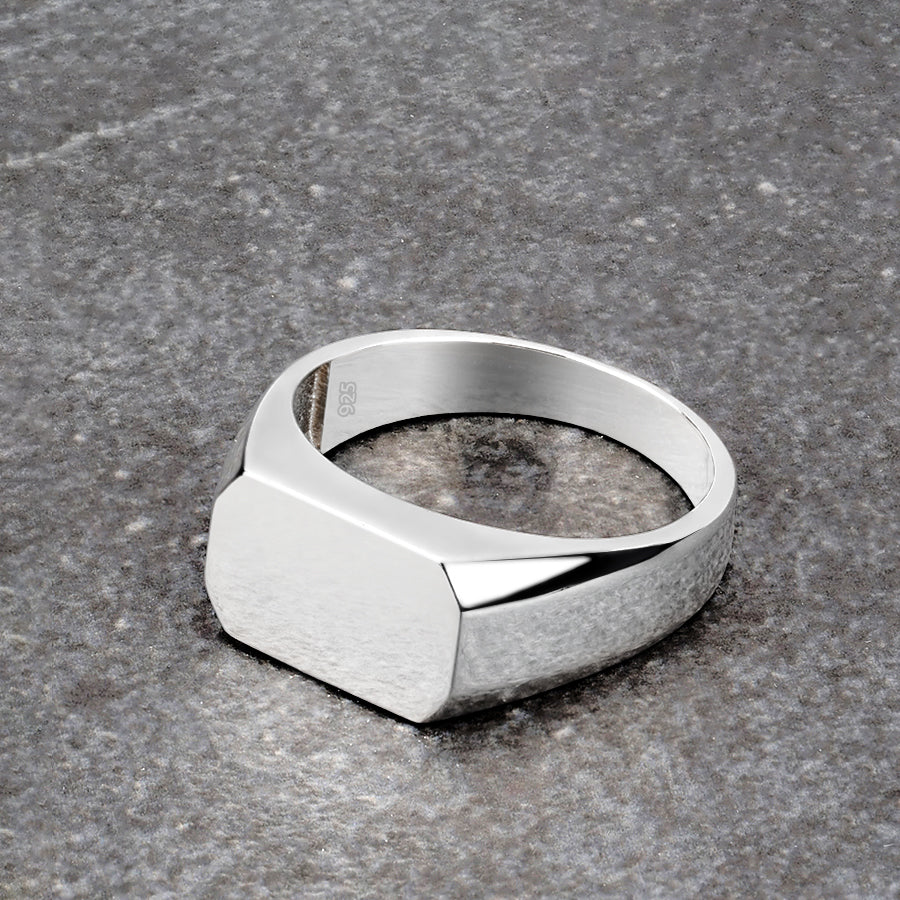 Black Ring for Men Pure 925 Sterling Silver Ring Rectangel 