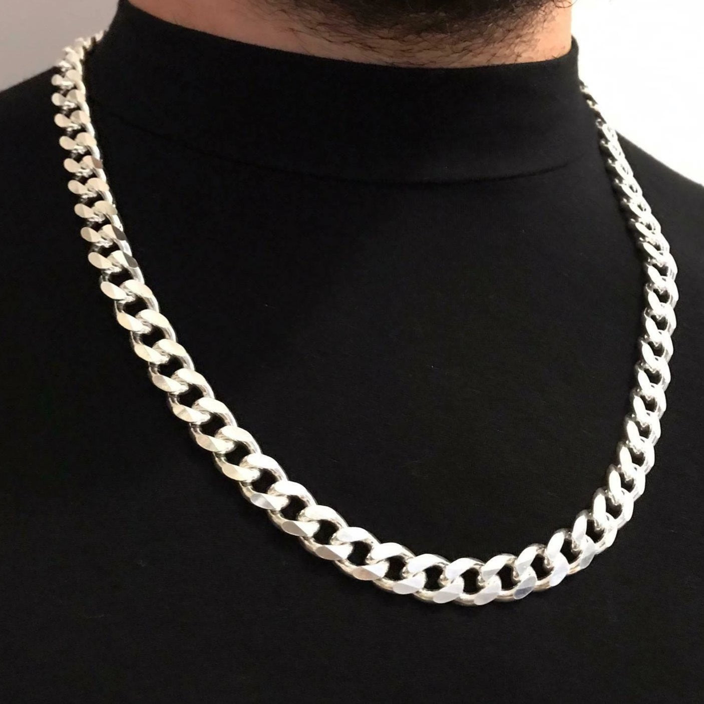 Mens Tight Curb Cuban Link Chain Necklace 925 Sterling Silver 26