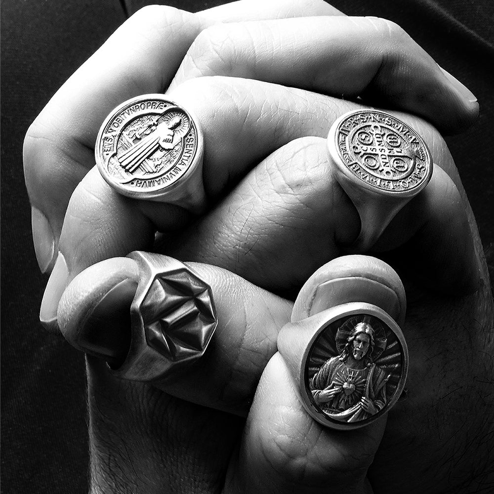 Saint Benedict Men's Ring - Solid 925 Silver Exorcism Design – J F M