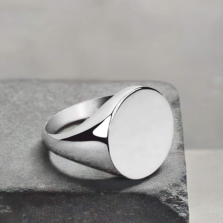 High Polished Men's Pinky Ring 925 Silver Simple Round Signet Ring