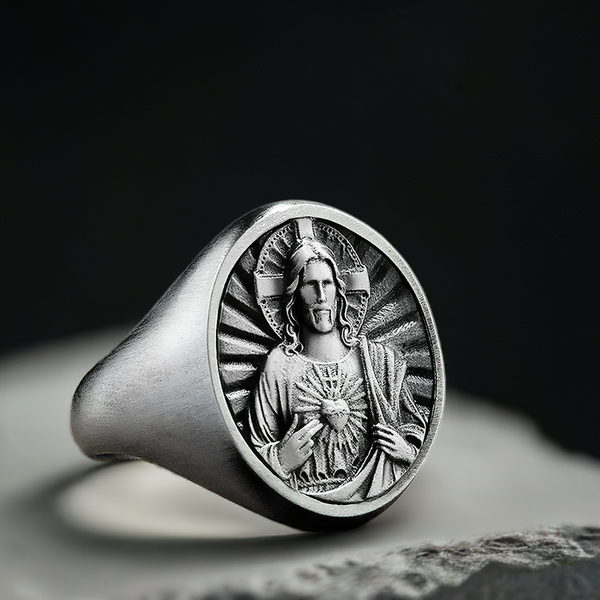 jesus sacred heart silver ring