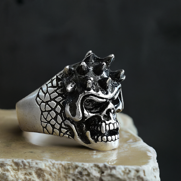 925 Sterling Silver Skull Biker Ring Brutalist Jewelry