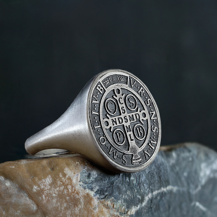 st Benedict men's ring silver