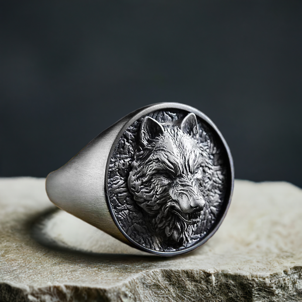 wolf signet ring solid silver