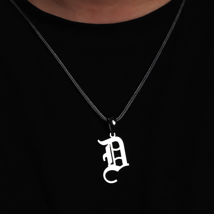 Men's Chain Necklace with Silver Letter Pendant