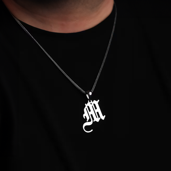 Men's Necklace with Custom Gothic Letter