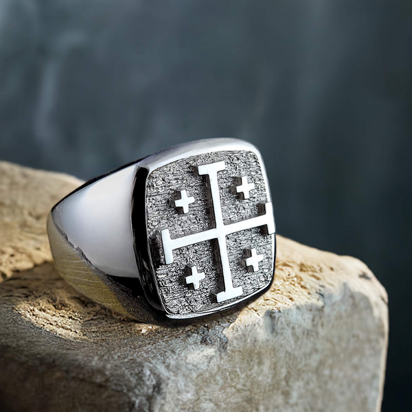 Sterling Silver 925 Jerusalem Cross Crusader Knights Templar Ring