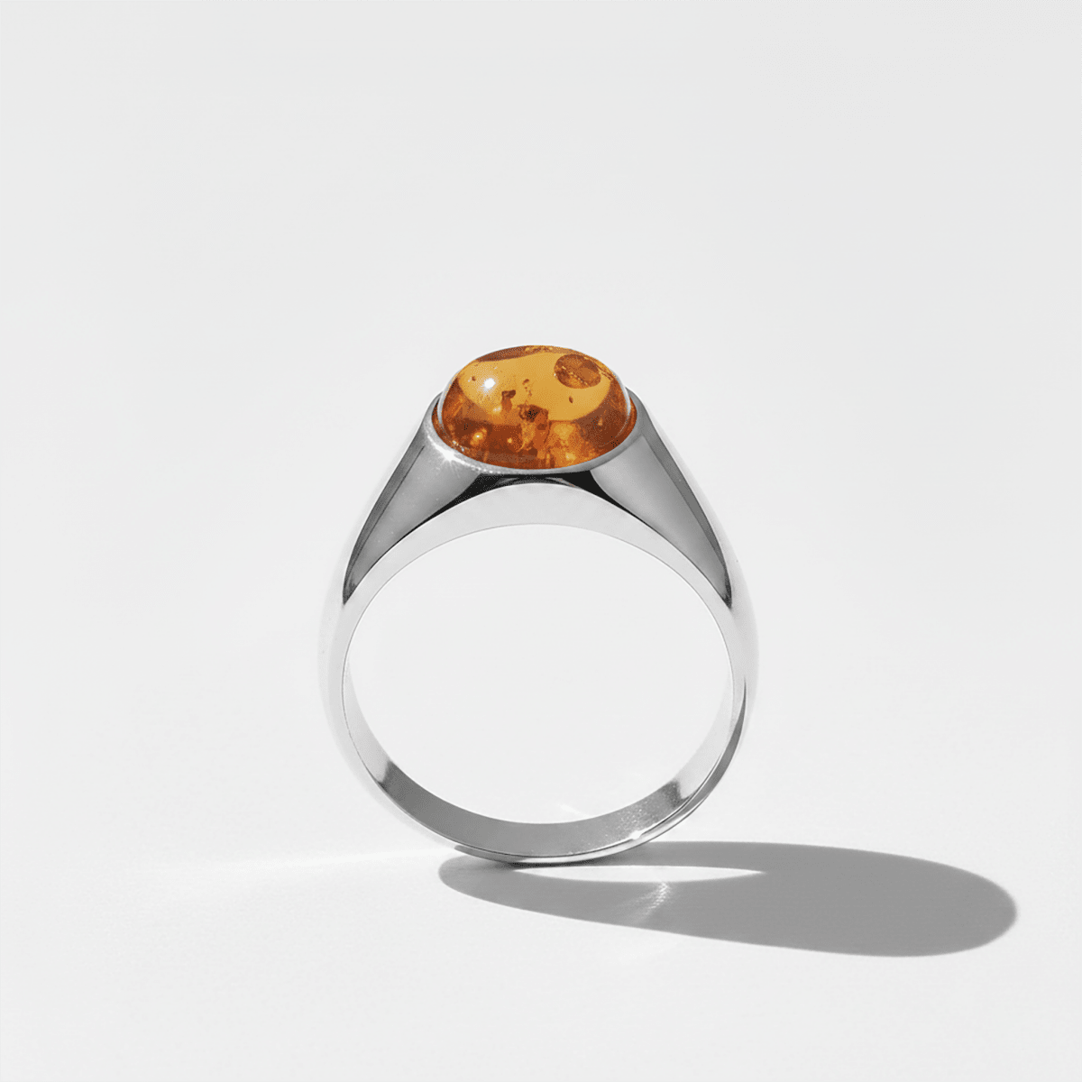 Men's Amber Ring - Rhodium-Plated 925 Silver Band – J F M