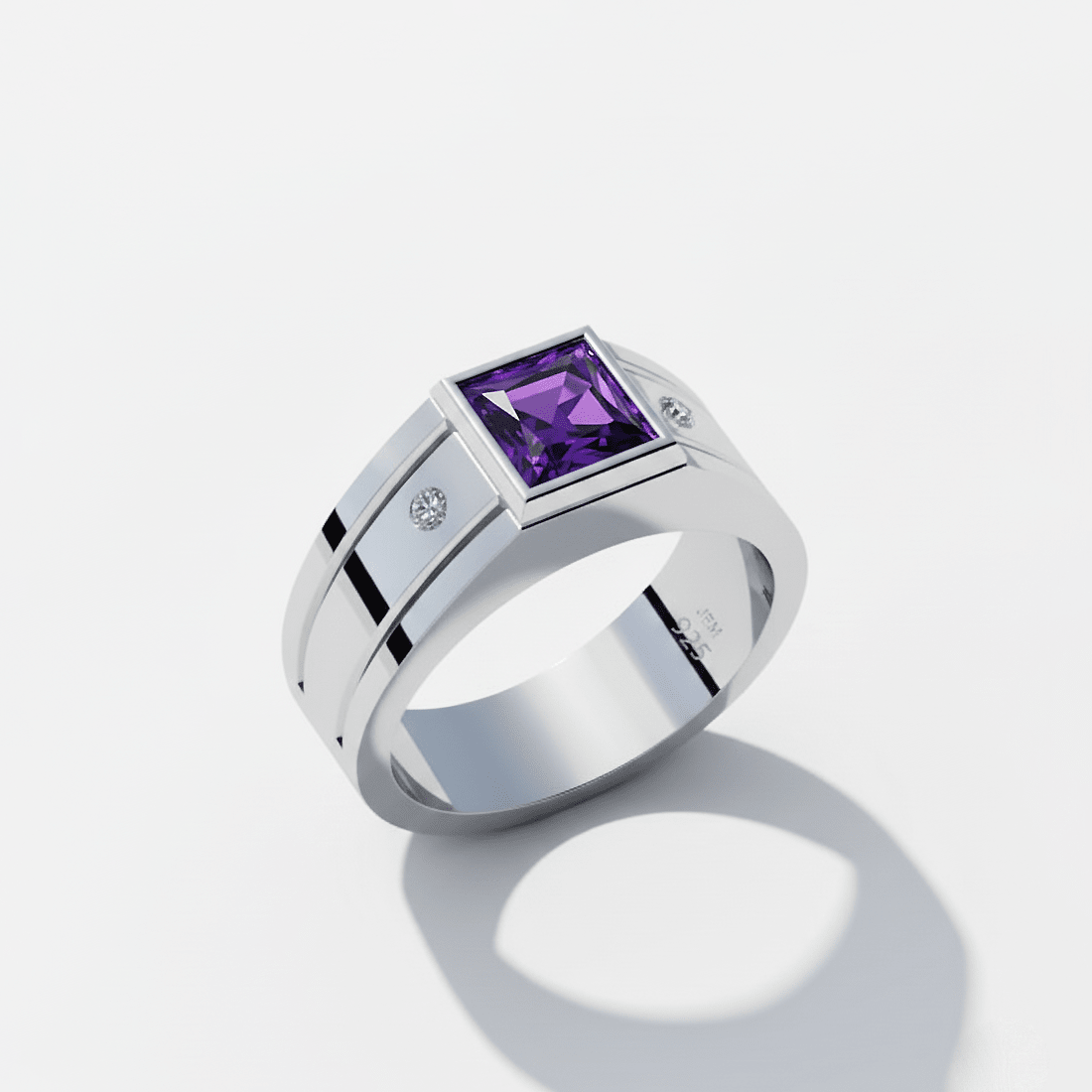Men's Silver Ring with Amethyst and Diamonds - Unique Style – J F M