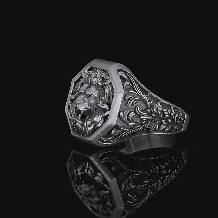 Handcrafted Silver Lion Ring King of the Jungle Statement Jewelry