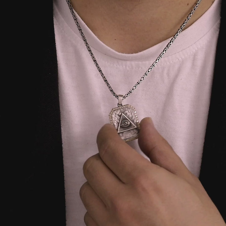Eye of Providence Jewelry Stone Framed Silver Pendant Necklace