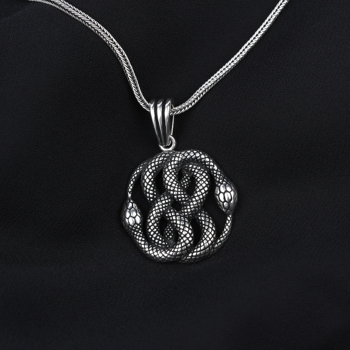 double snake silver pendant necklace