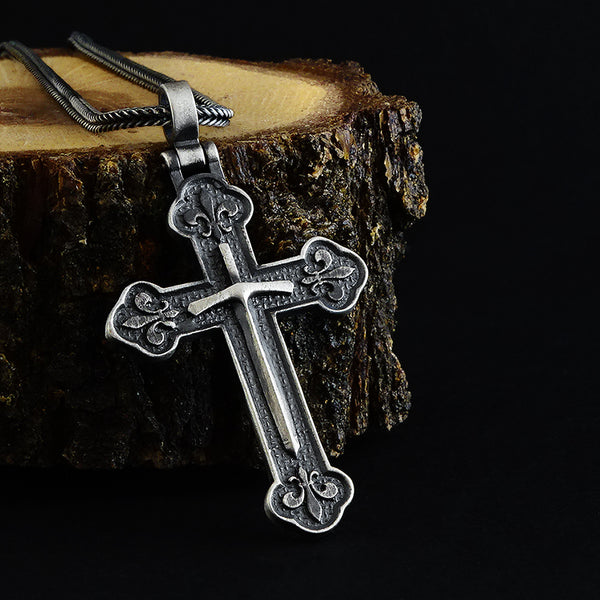 Men's Religious Jewelry 925 Silver Cross Pendant Necklace with