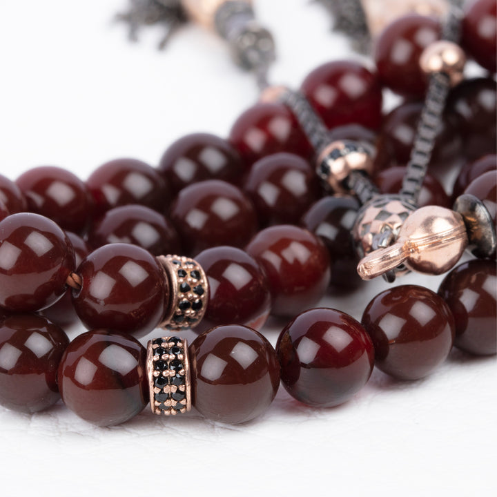 Garnet Rosary with Solid Silver Tassel Handcrafted Muslim Tasbih Red Gemstone Worry Beads