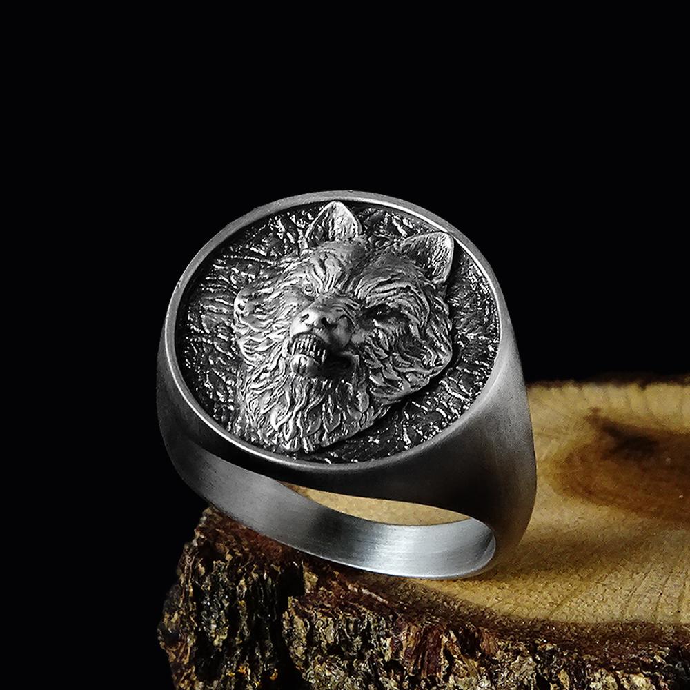 Sterling Silver saving Polished Mens Ring~Men Gift Ring~Handmade Silver Wolf Mens Ring, Alpha Wolf Signet Man Ring~925 Silver Animal Men Ring