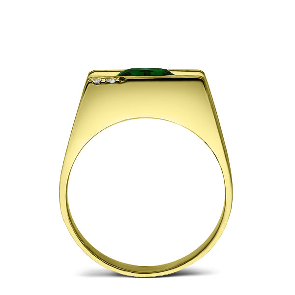 925 Real Solid Silver 18K Gold Plated Emerald 2 Diamond Accent Ring Fo ...