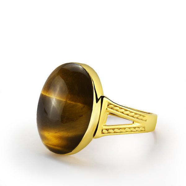 Yellow gold tigers eye on sale ring