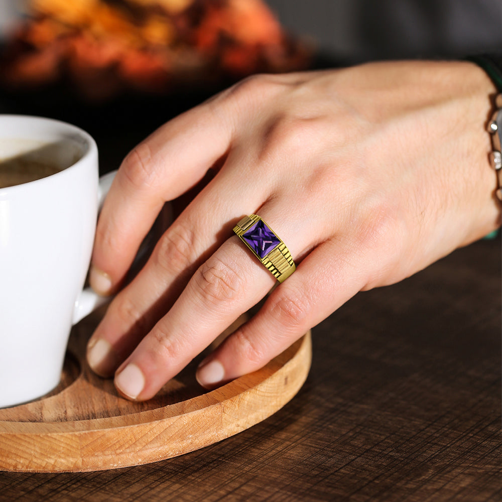 Sterling silver 18k real yellow gold heavy chunky Amethyst Statement deals ring