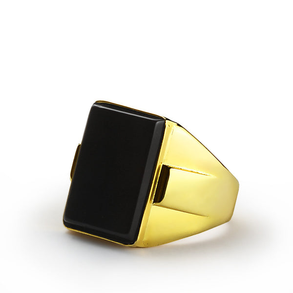 Mens gold ring with black onyx stone sale