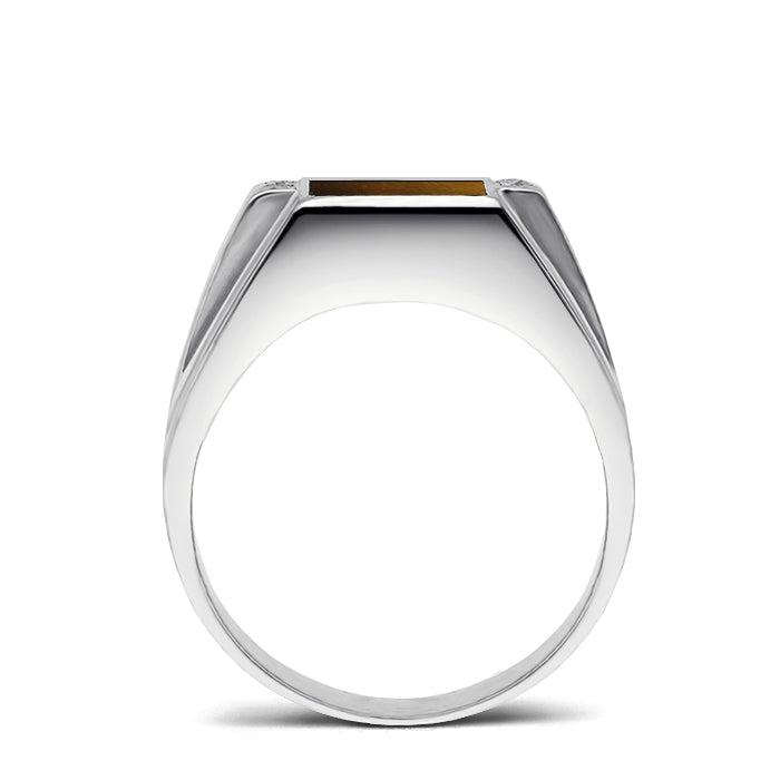 925 Silver Ring for Men with Square Natural Stone & Diamonds | JFM