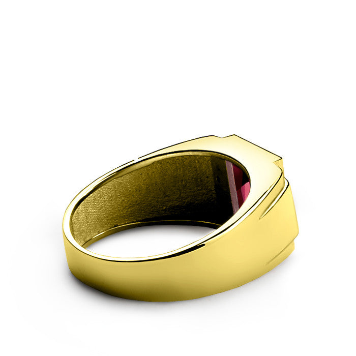 Men's Ring with Ruby Gemstone and Diamonds in 14k Yellow Gold – J F M