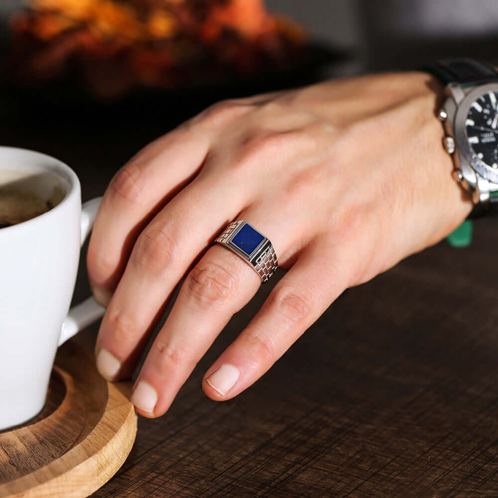 Blue stone hot sale men ring