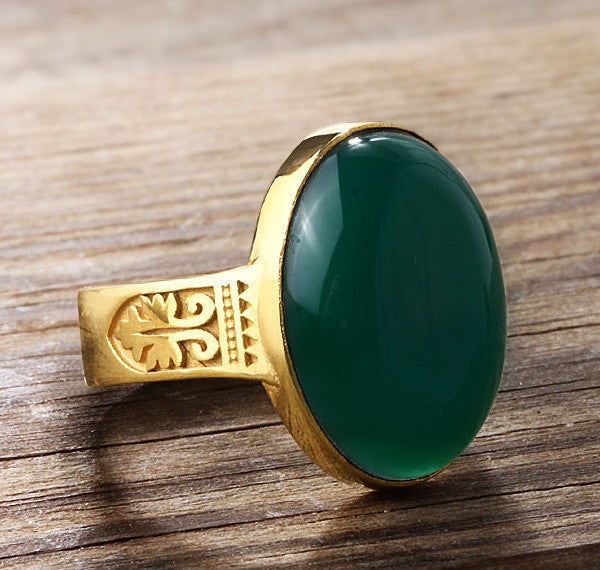 Men's Ring Natural Agate in 14k Yellow Gold, Artdeco Statement Ring fo ...