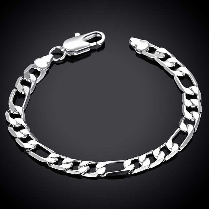 Sterling Silver Men's Figaro Chain Bracelet 9-inch