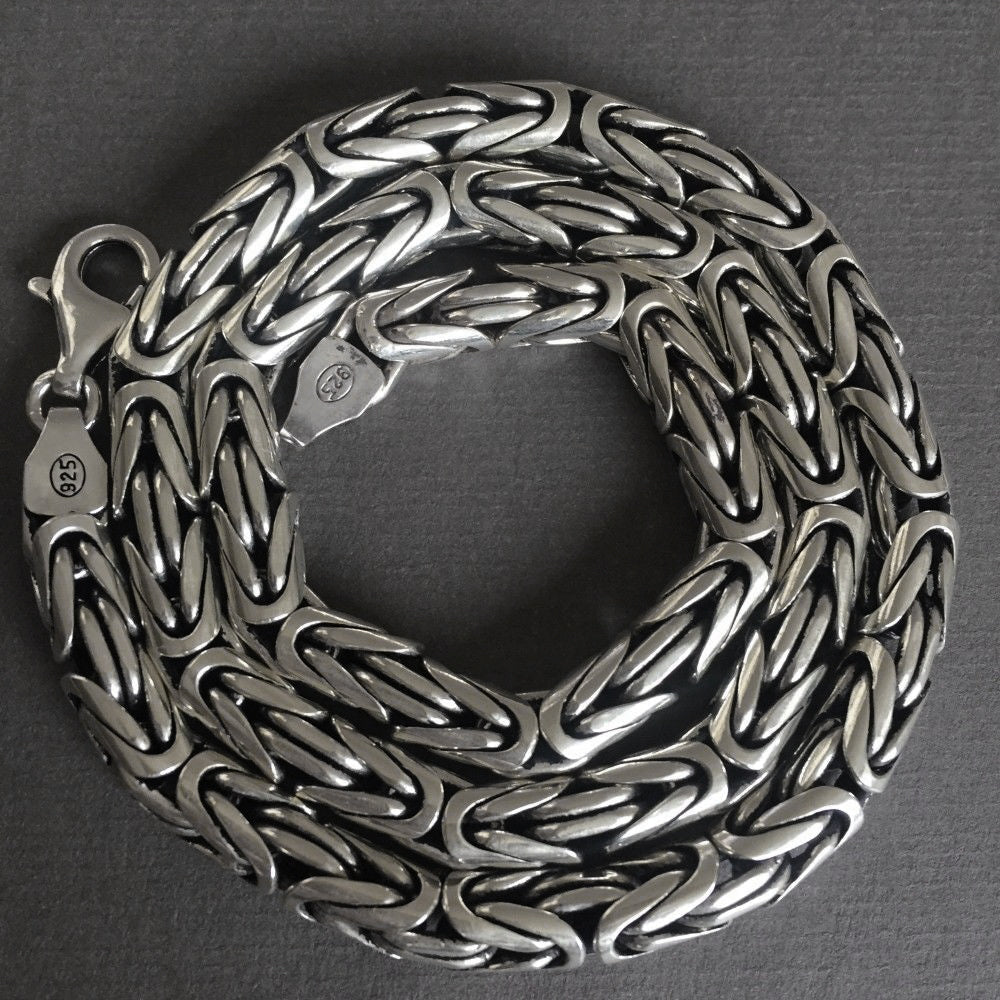 Men's 925 Sterling Silver Byzantine Chain Necklace 24 Inch – J F M