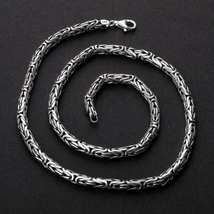Men's 925 Sterling Silver Byzantine Chain Necklace 24 Inch – J F M