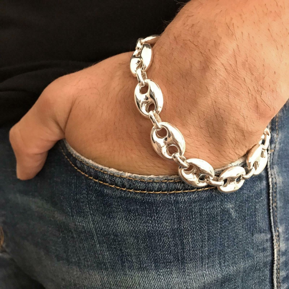 925 Sterling Silver Men's Puffed Mariner Chain Bracelet – J F M