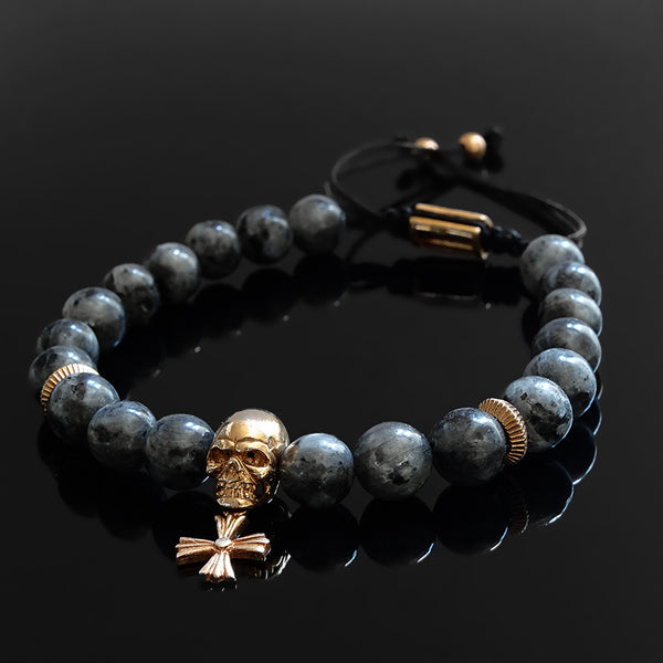 A1535 Tigers Eye with Gold Skull Bracelet