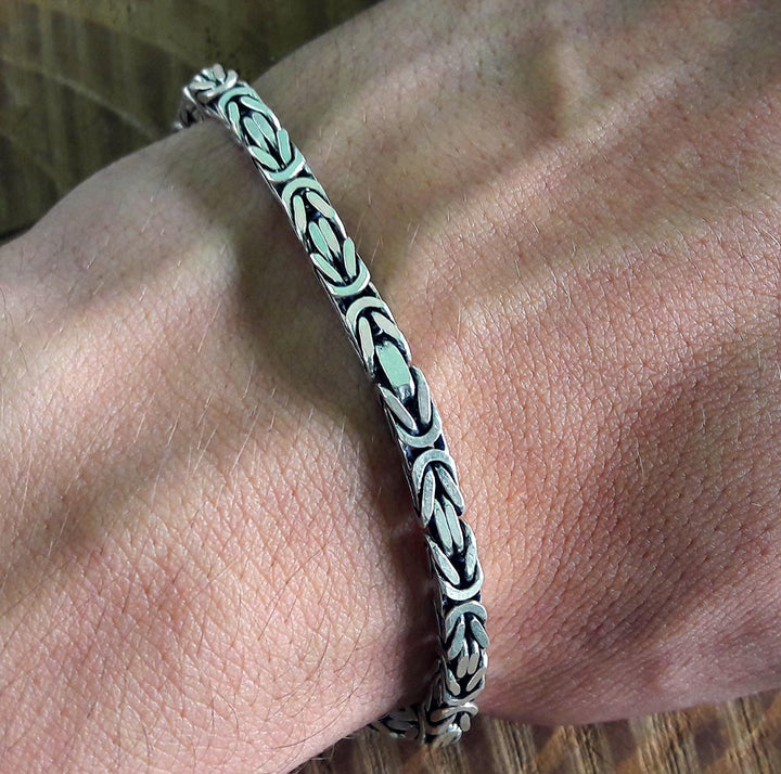 Chunky 925 Sterling Silver Chain Link Bracelet, Geometric Thick Chain Bangle