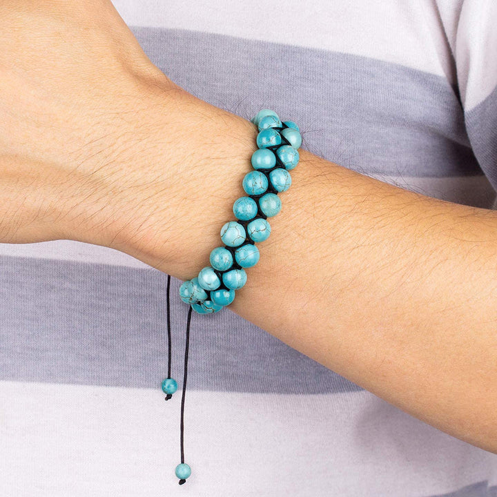 Men's Turquoise Bracelet Natural Stone Bangle with Drawstring | JFM