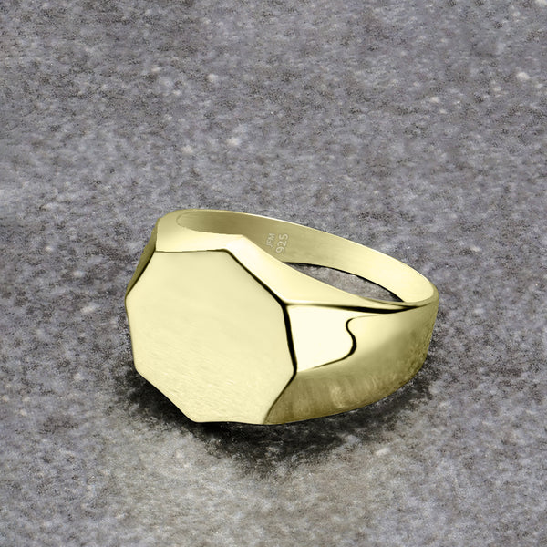 Pinky Signet Ring, 14K Gold Pinky Hexagon Signet Ring, Small Hexagonal Ring